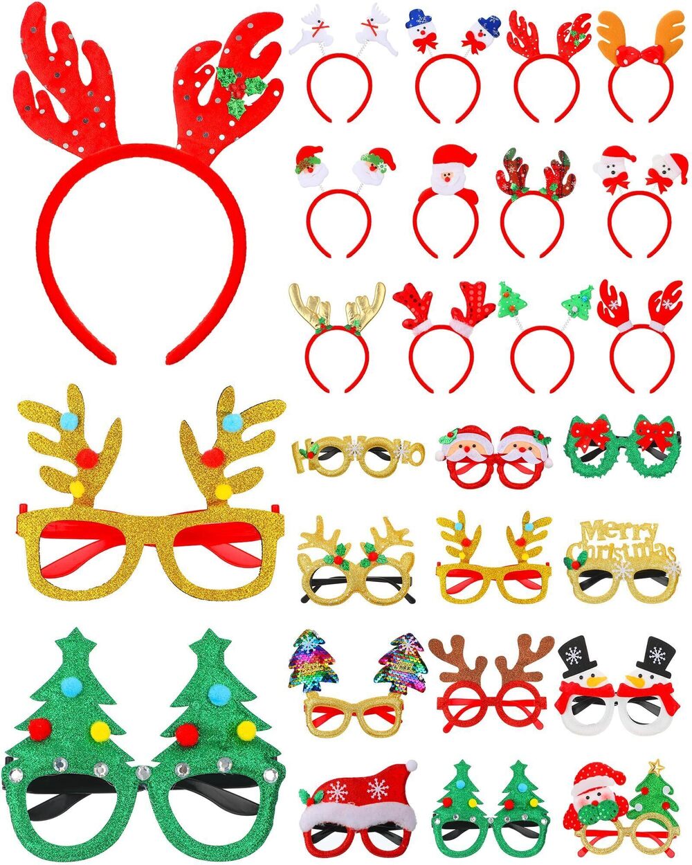 2629 48 Pcs Headbands Christmas Glitter Glasses Frame Set, Christmas Party